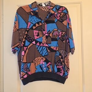 XL Alan Stuart Vintage 80s Abstract Geometry Elastic Band Bottom Pullover Shirt